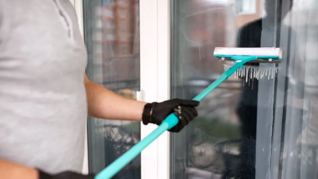 You have cleaned the glass from inside, but the cloudy moisture is still there