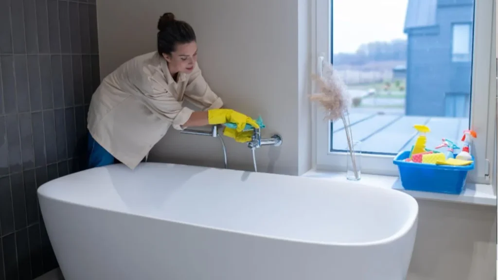 Acrylic, enamel, and stone resin baths should be cleaned using washing-up liquid