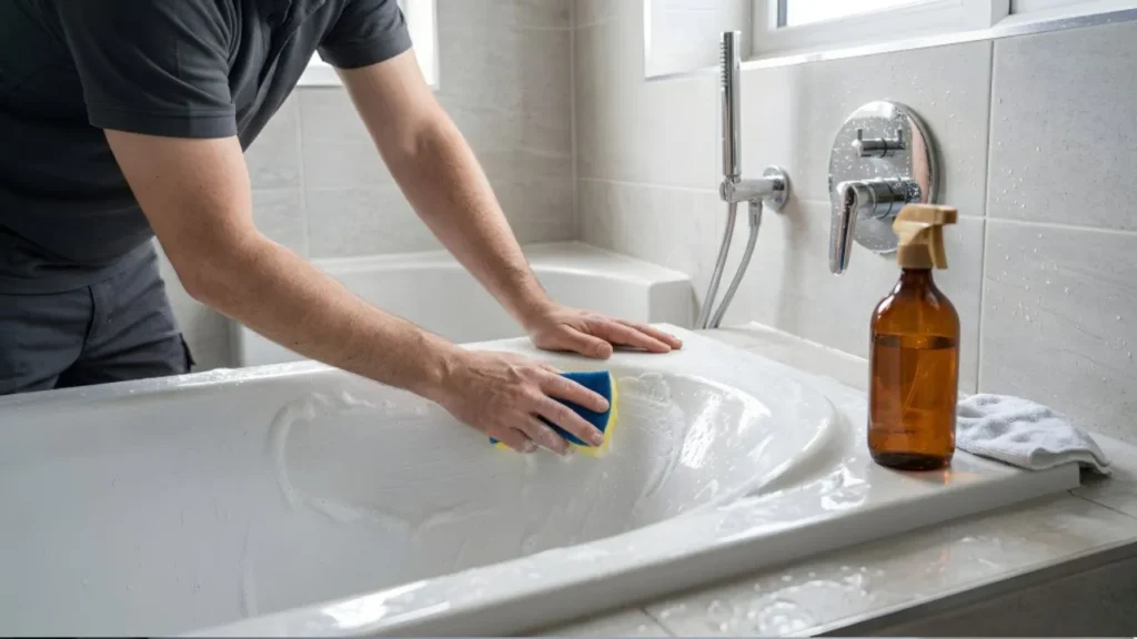 To remove stains from a bathtub, select the right product for the stain.
