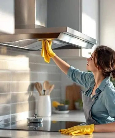 Professional cleaner preparing a rental property for tenancy handover