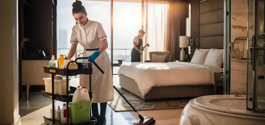 Bedroom domestic cleaning checklist with dusting and vacuuming