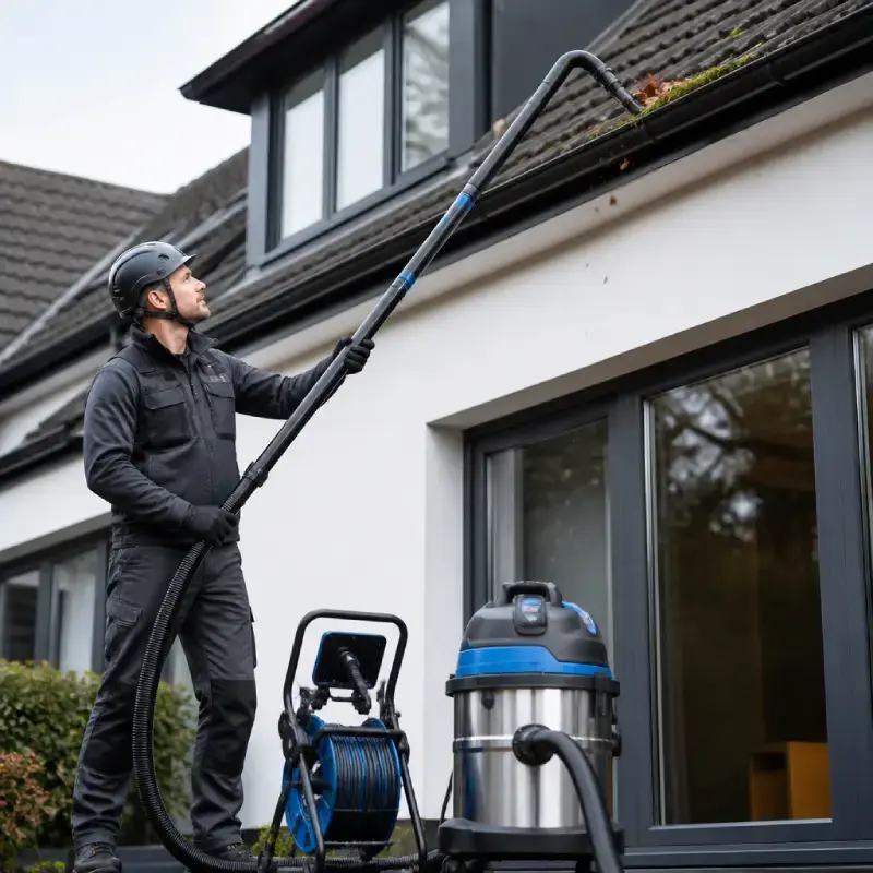 Professional gutter cleaning with SkyVac ground-level vacuum system in London