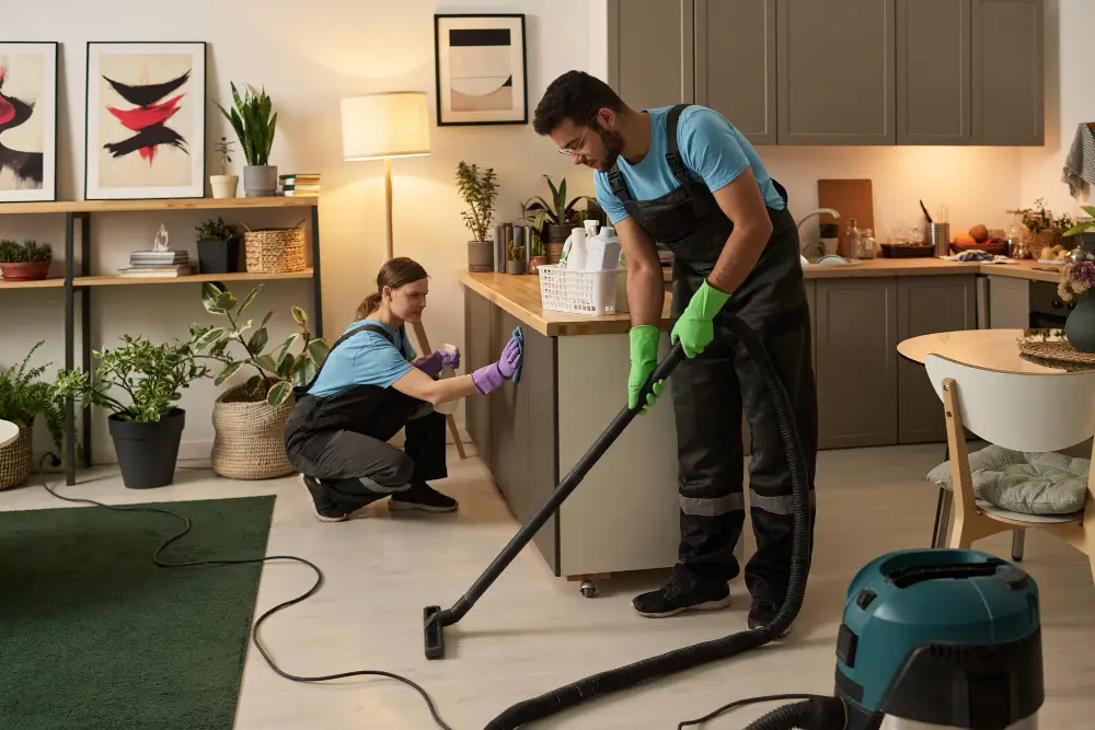 End of tenancy cleaning team deep cleaning a rental property in London